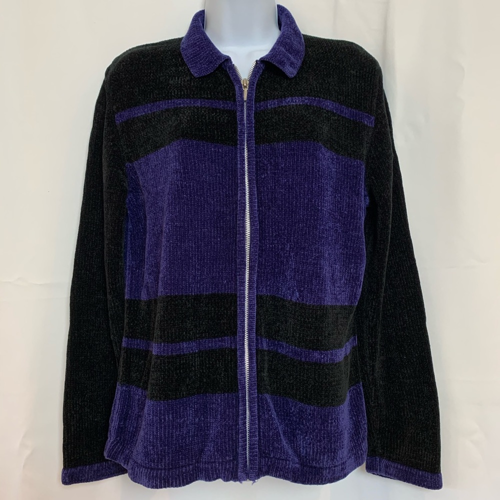 Designer Studio Zip Sweater Purple&Black Sz S READ